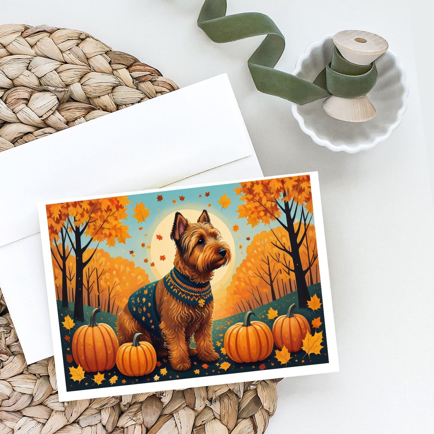 Welsh Terrier Fall Greeting Cards Pack of 8 Blank Cards with Envelopes Whimsical A7 Size 5x7 Blank Note Cards