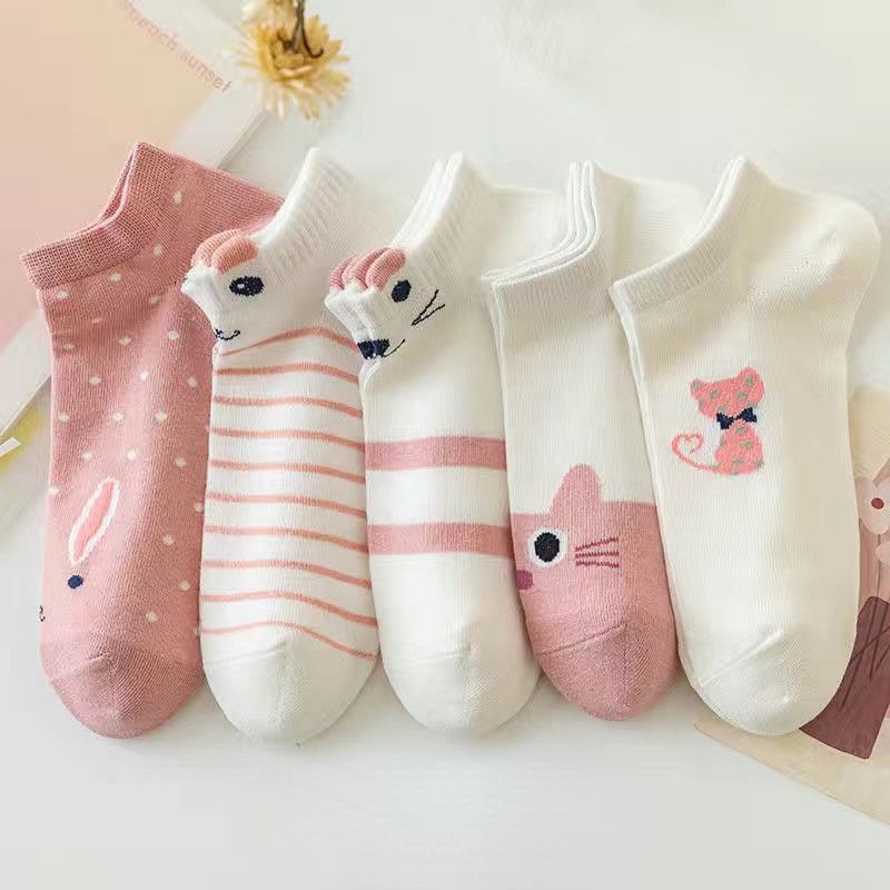 5Pairs Lot Cute Women Short Socks Boat Chaussette Femme Skarpety Cotton Ankle Meias Sock Female Breathable Calcetines Mujer