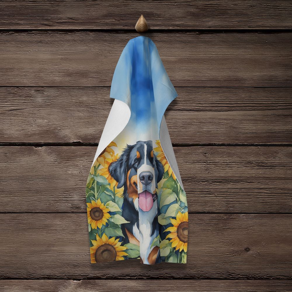 Bernese Mountain Dog in Sunflowers Kitchen Towel Dish Cloths Guest Hand Towel Decorative Bathroom Towel for Face,Tea, Dishcloth, Kitchen and Bath