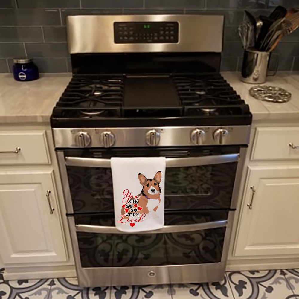 NEW Pembroke Welsh Corgi Sable and White so Loved Kitchen Towel Set of 2 White Dish Towels Decorative Bathroom Hand towel for Hand, Face, Hair, Yoga, Tea, Dishcloth, 19 X 28", White