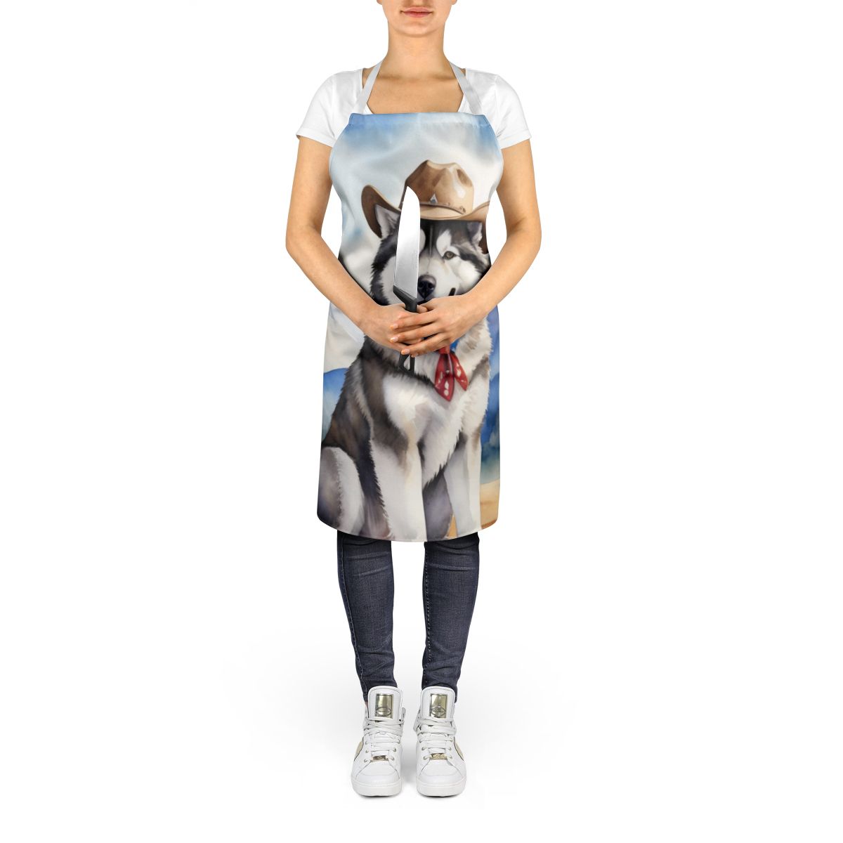 Alaskan Malamute Cowboy Welcome Apron Cooking Kitchen Server Baking Crafts Gardening for Adult Women Men, Unisex, Large, Multicolor