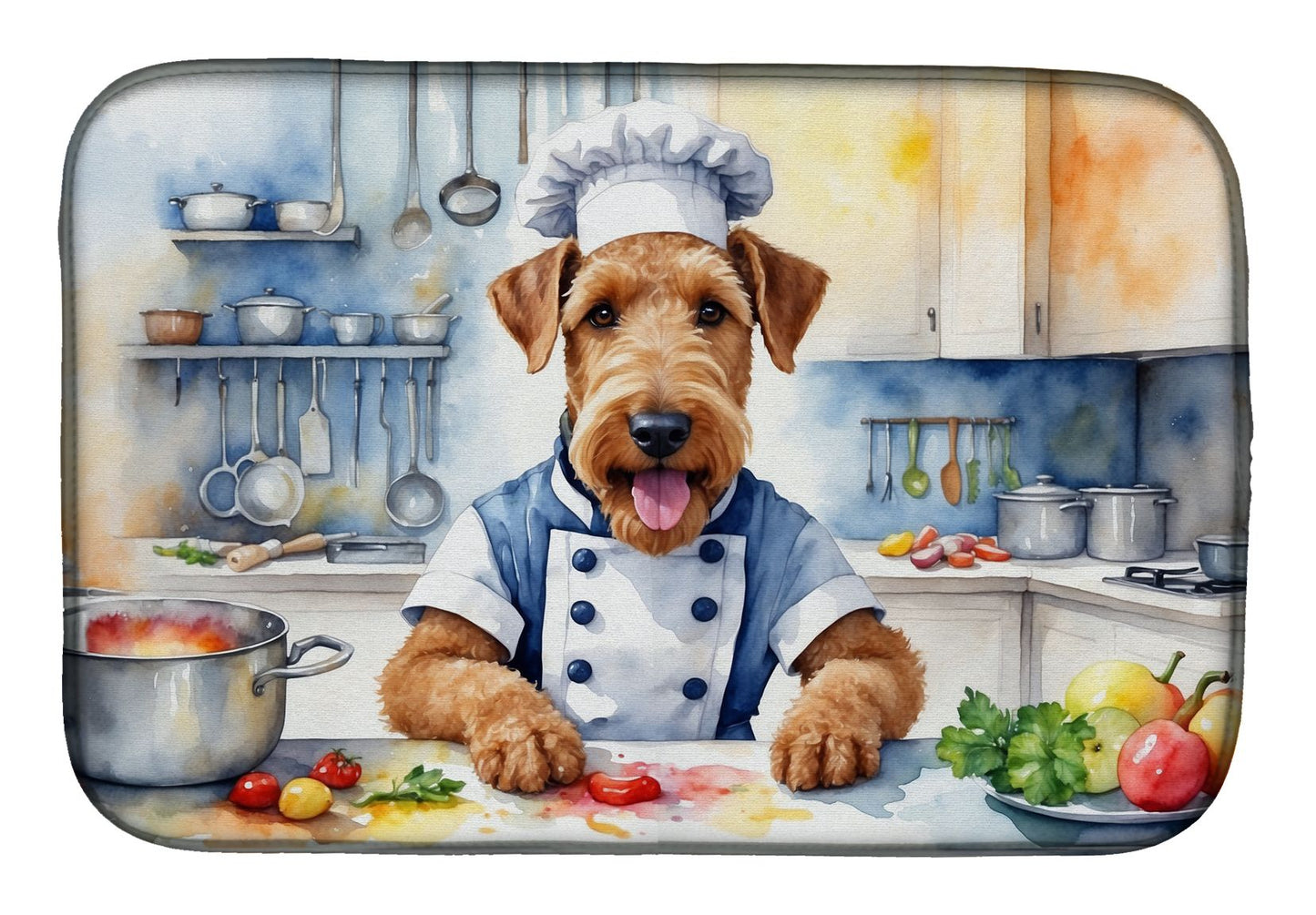 Airedale Terrier The Chef Dish Drying Mat Absorbent Dish Drying Mat Pad for Kitchen Counter Dish Drainer Mat for Countertop, 14 x 21", Multicolor