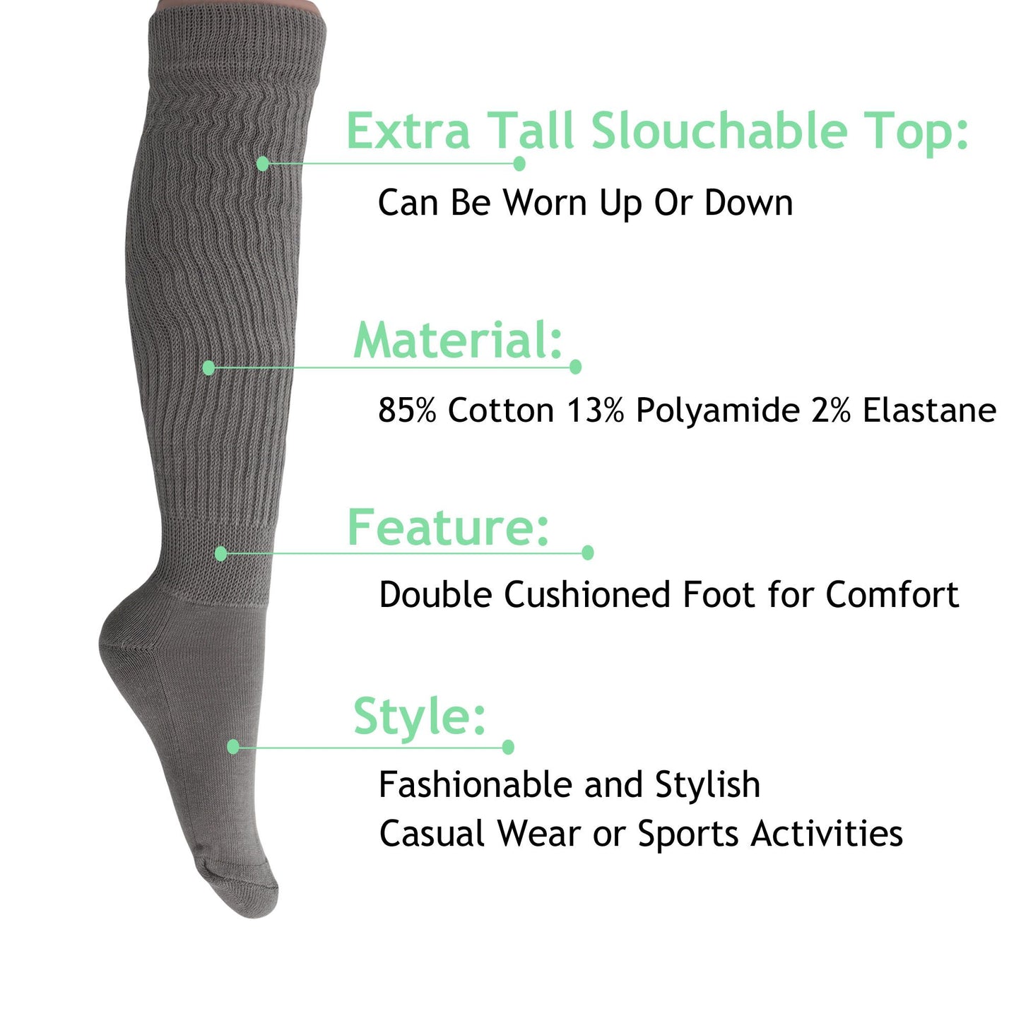 Slouch Socks for Women Extra Long Heavy Slouchy Scrunch Cotton Socks 1 Pair Shoe Size 5 to 10