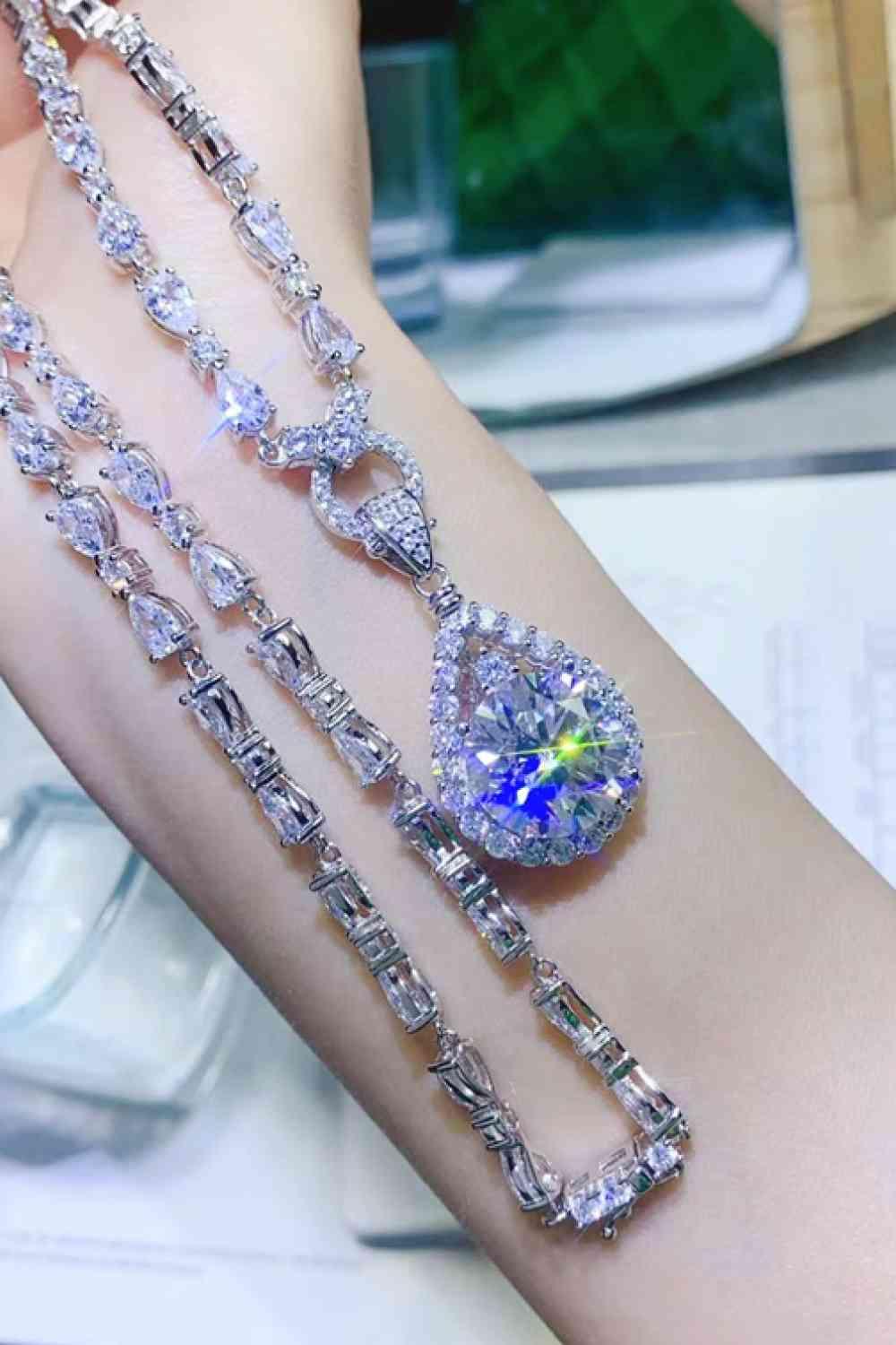 10 Carat Moissanite Teardrop Pendant Platinum-Plated Necklace - Clothes For Her Online Store