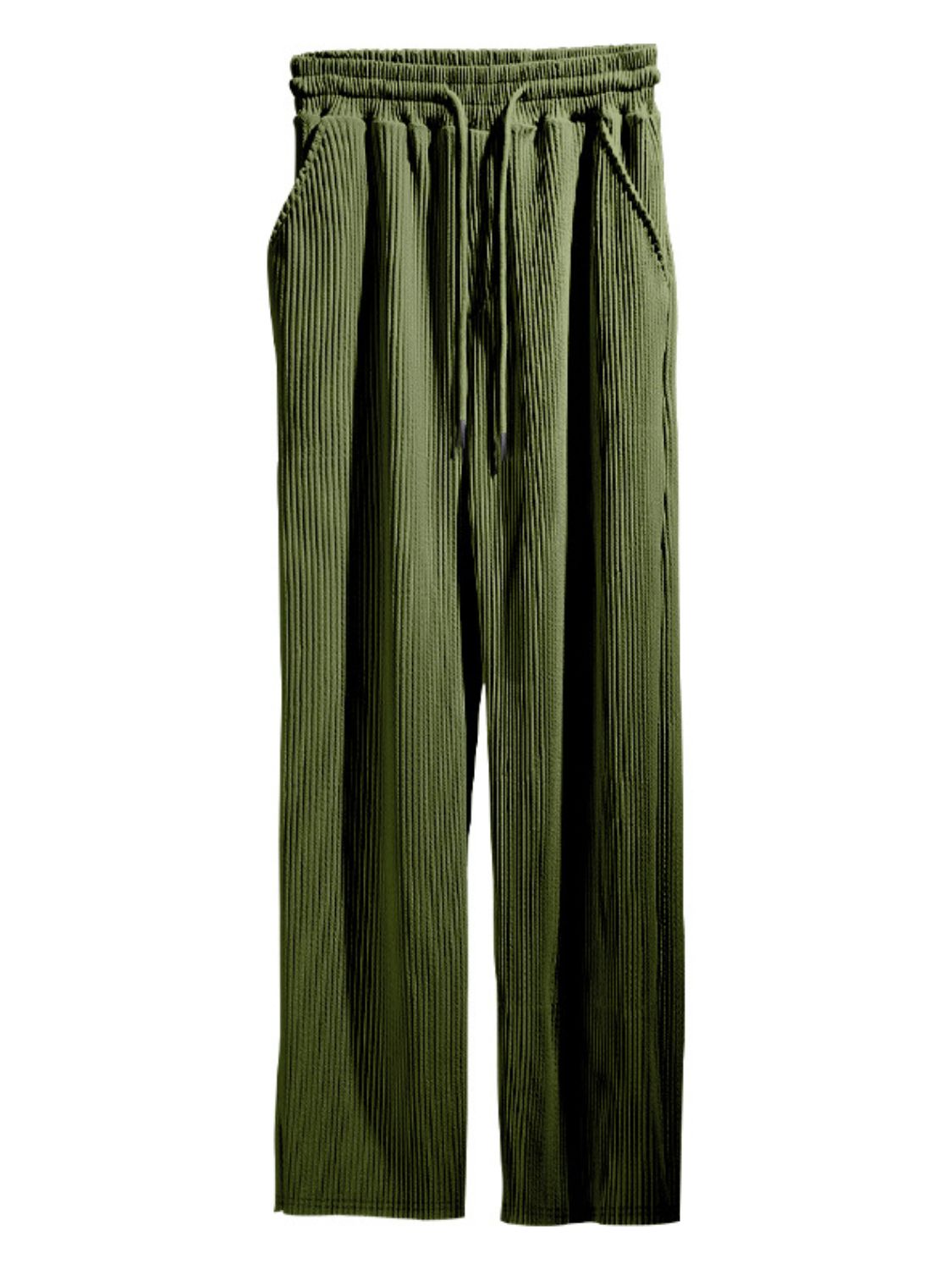 Men's Full Size Ribbed Drawstring Wide Leg Pants with Plus Size