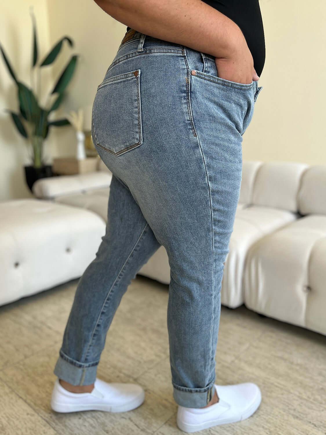 Judy Blue Full Size High Waist Cuff Hem Jeans - Clothes For Her Online Store