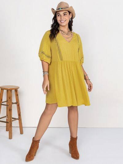 Plus Size Eyelet Swiss Dot Half Sleeve Mini Dress - Clothes For Her Online Store