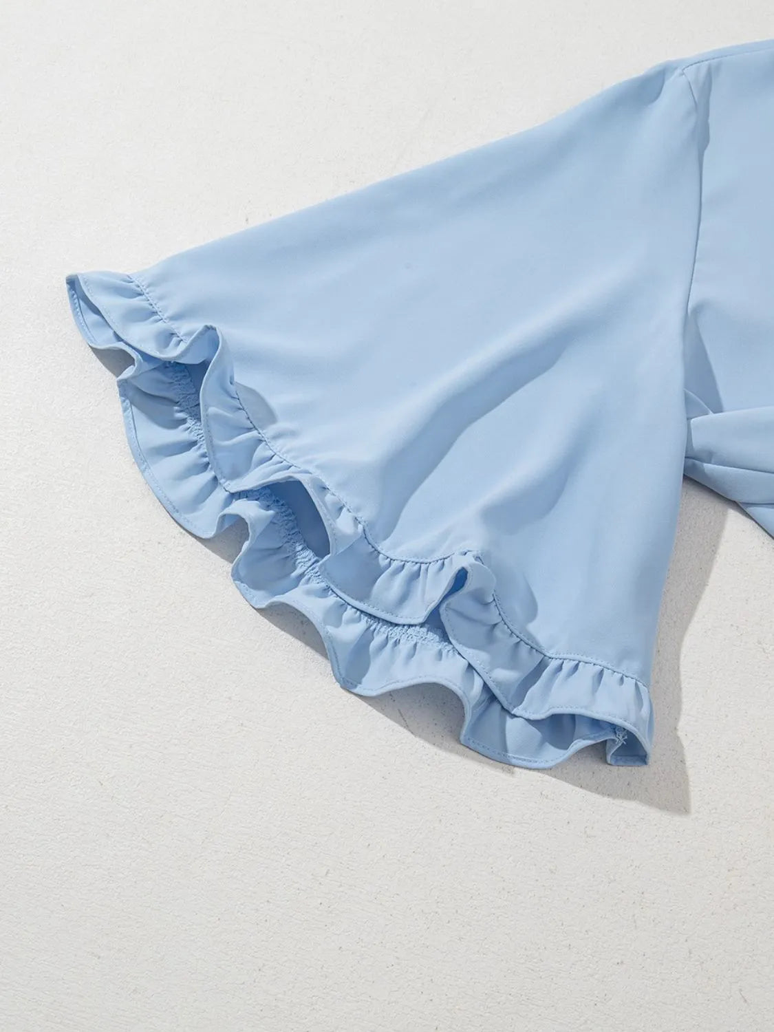 Frill Solid Round Neck Half Sleeve Blouse
