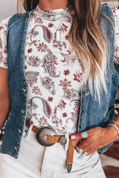 Paisley Mock Neck T Shirt - Clothes For Her Online Store