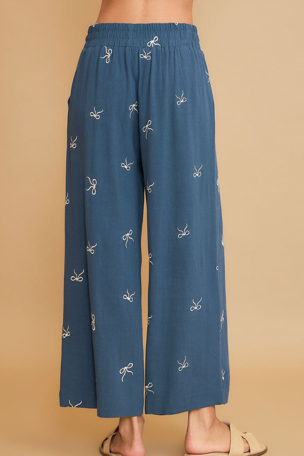 Umgee Full Size Lace Drawstring Embroidered Bow Wide Leg Pants Plus Size - Clothes For Her Online Store