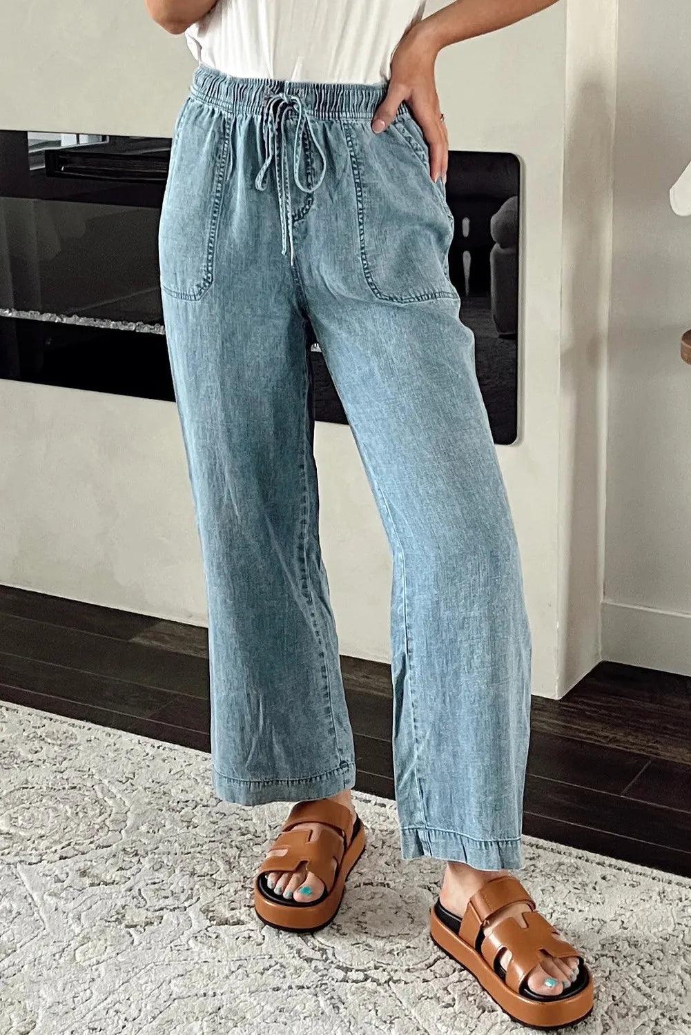 Drawstring High Waist Jeans with Pockets - Clothes For Her Online Store