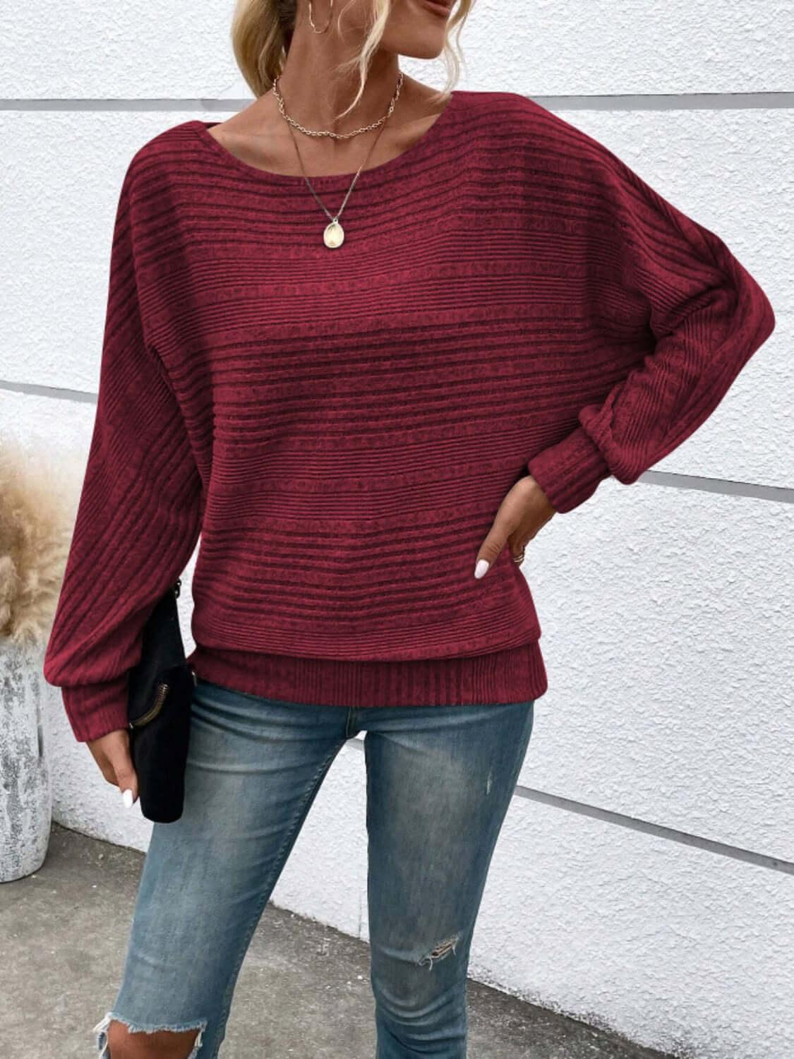 Full Size Round Neck Long Sleeve Top - Clothes For Her Online Store
