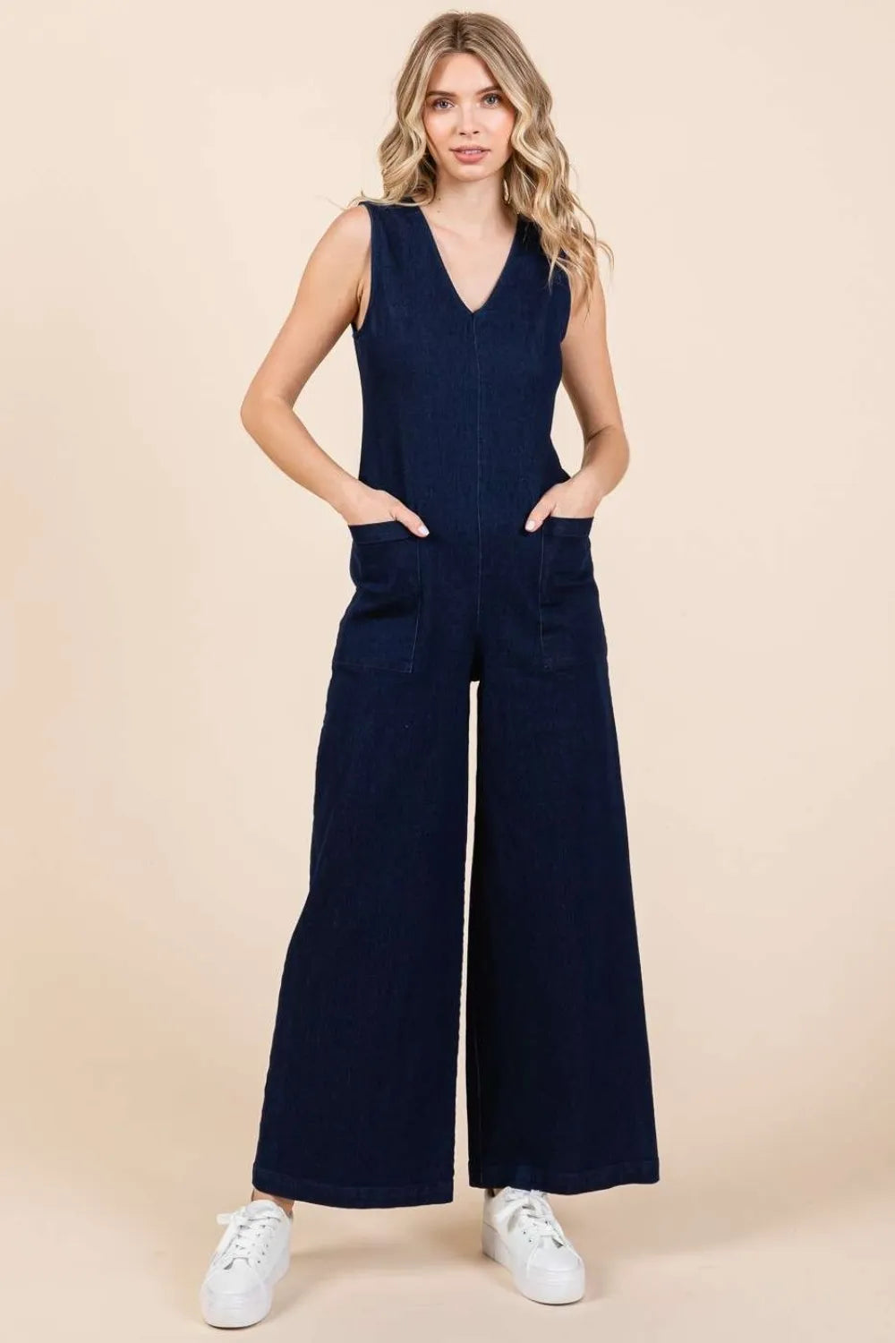 Mittoshop Sleeveless Wide Leg Denim Jumpsuit - Clothes For Her Online Store