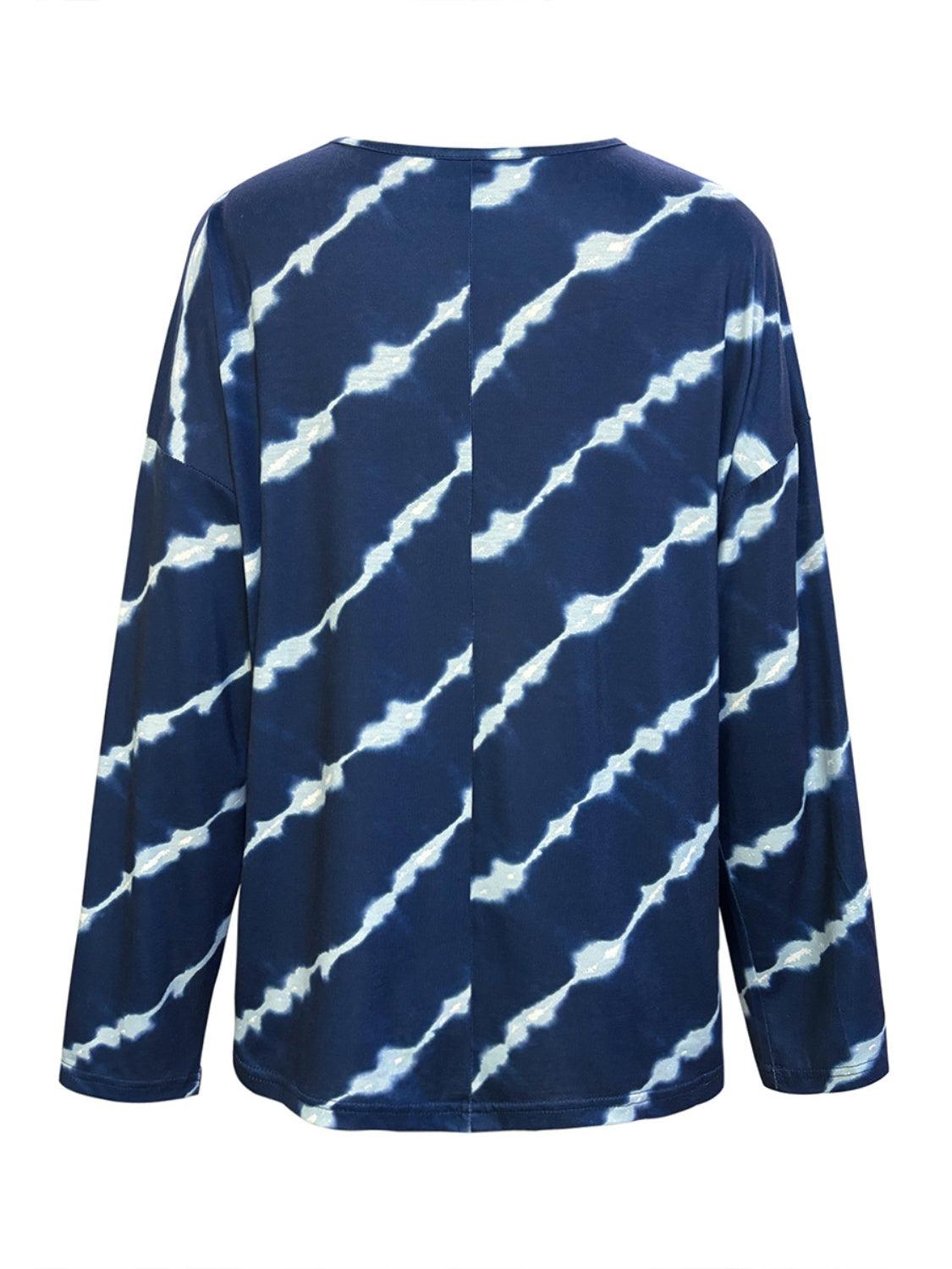 Striped Round Neck Long Sleeve T-Shirt - Clothes For Her Online Store
