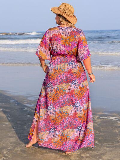 Plus Size Printed V-Neck Half Sleeve Maxi Dress - Clothes For Her Online Store
