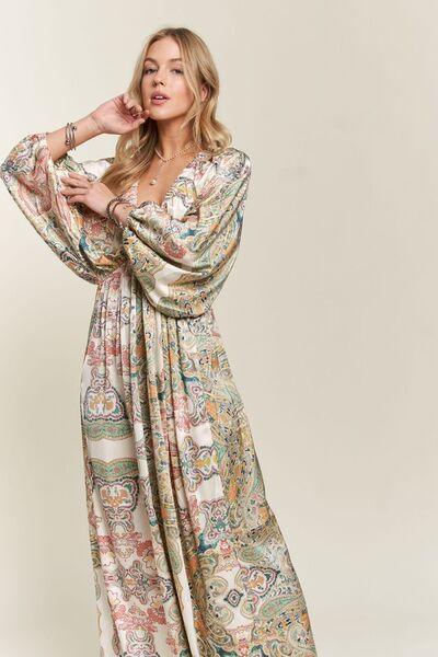 ADORA Printed V-Neck Batwing Sleeve Dress - Clothes For Her Online Store