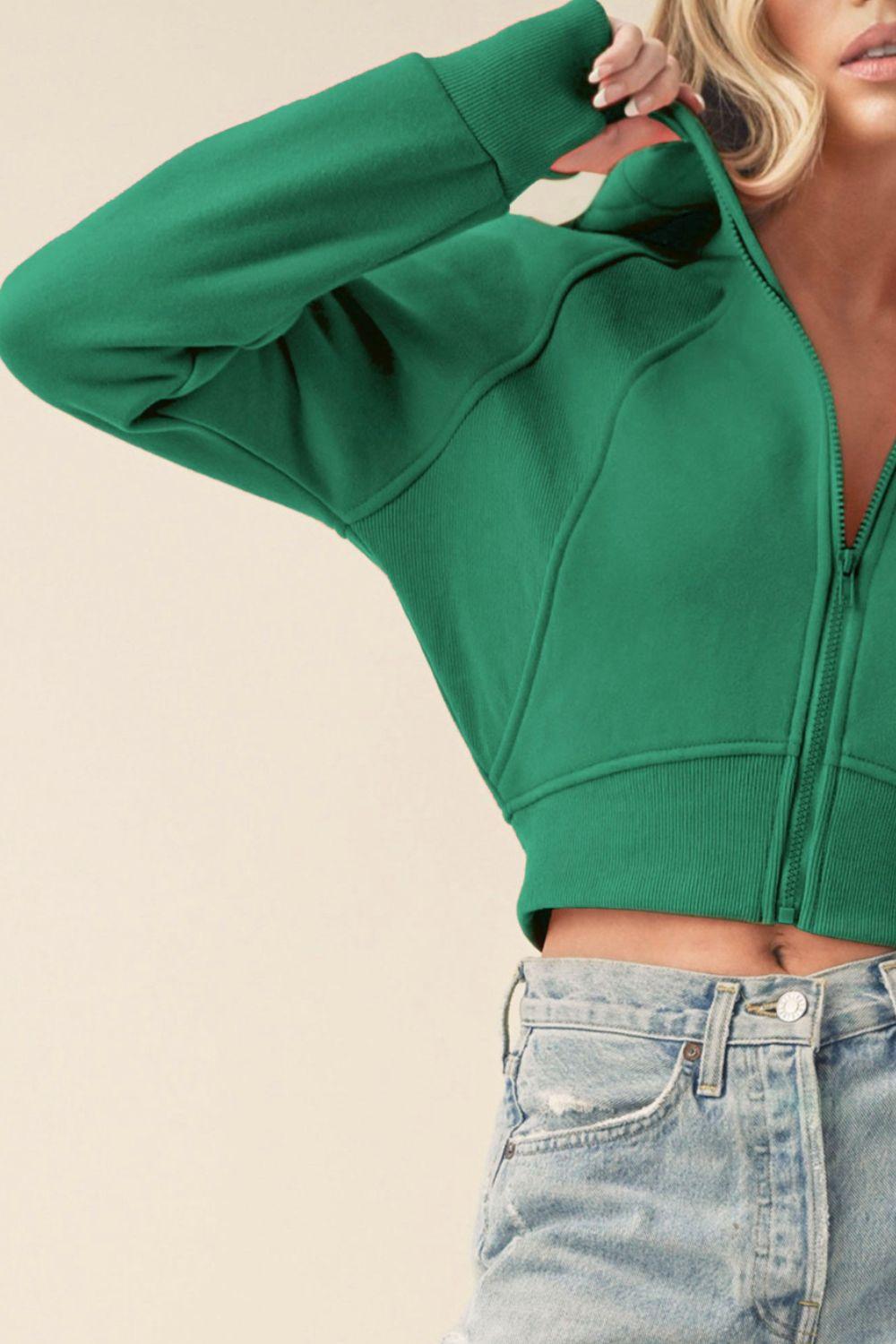 Aemi + Co Zip Up Raglan Sleeve Cropped Hoodie - Clothes For Her Online Store