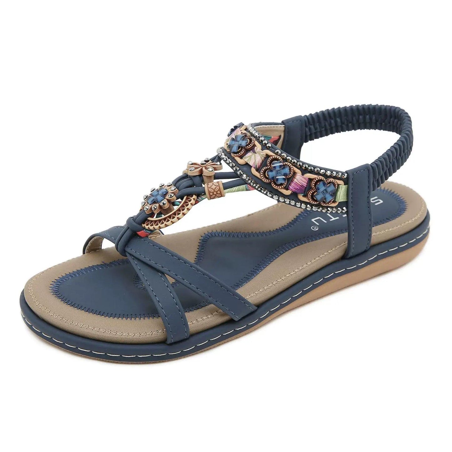 Rivet Decor Open Toe Flats Sandals - Clothes For Her Online Store