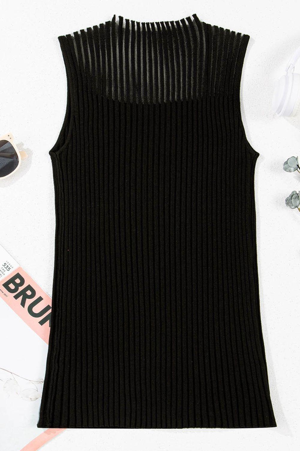 Ribbed Texture Mesh Knit Tank - Clothes For Her Online Store