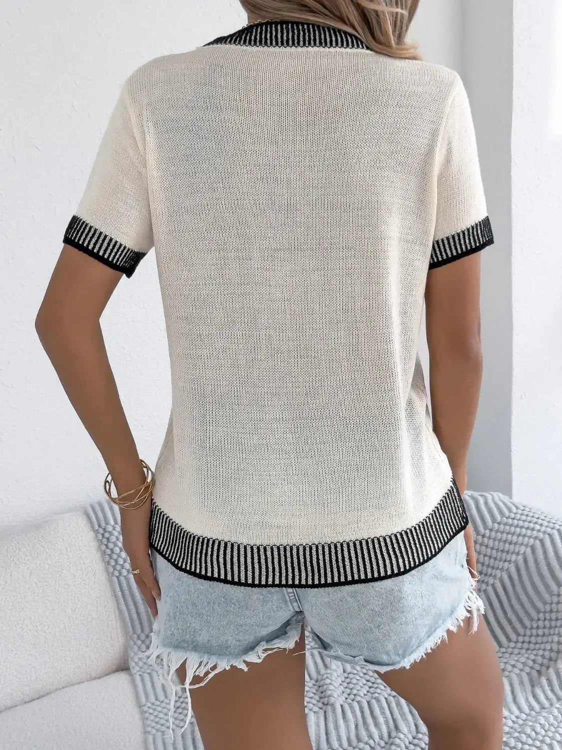 Round Neck Short Sleeve Knit Top - Clothes For Her Online Store