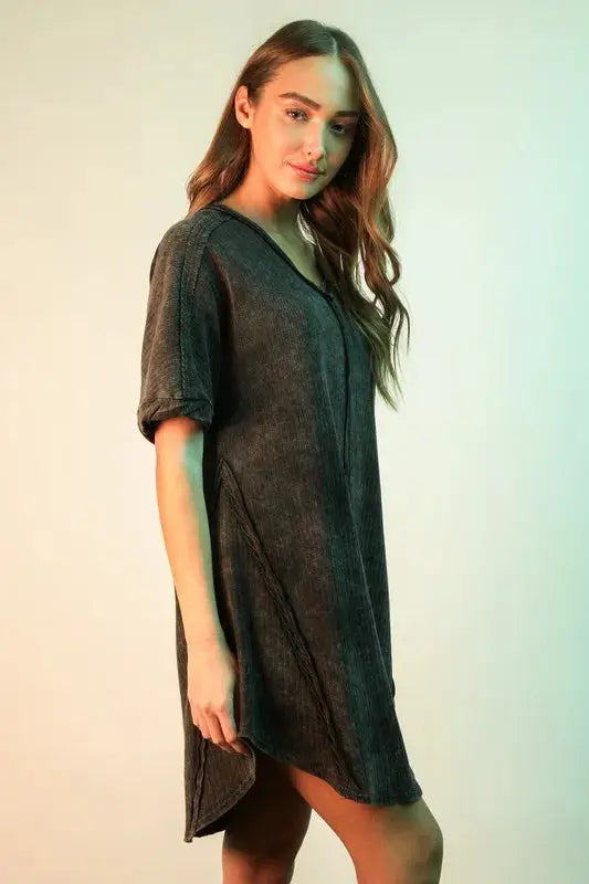 VERY J Mineral Washed Ribbed Knit Mini Dress - Clothes For Her Online Store