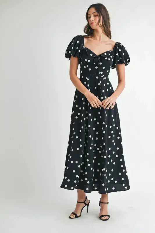 MABLE Polka Dot Puff Sleeve Midi Dress - Clothes For Her Online Store
