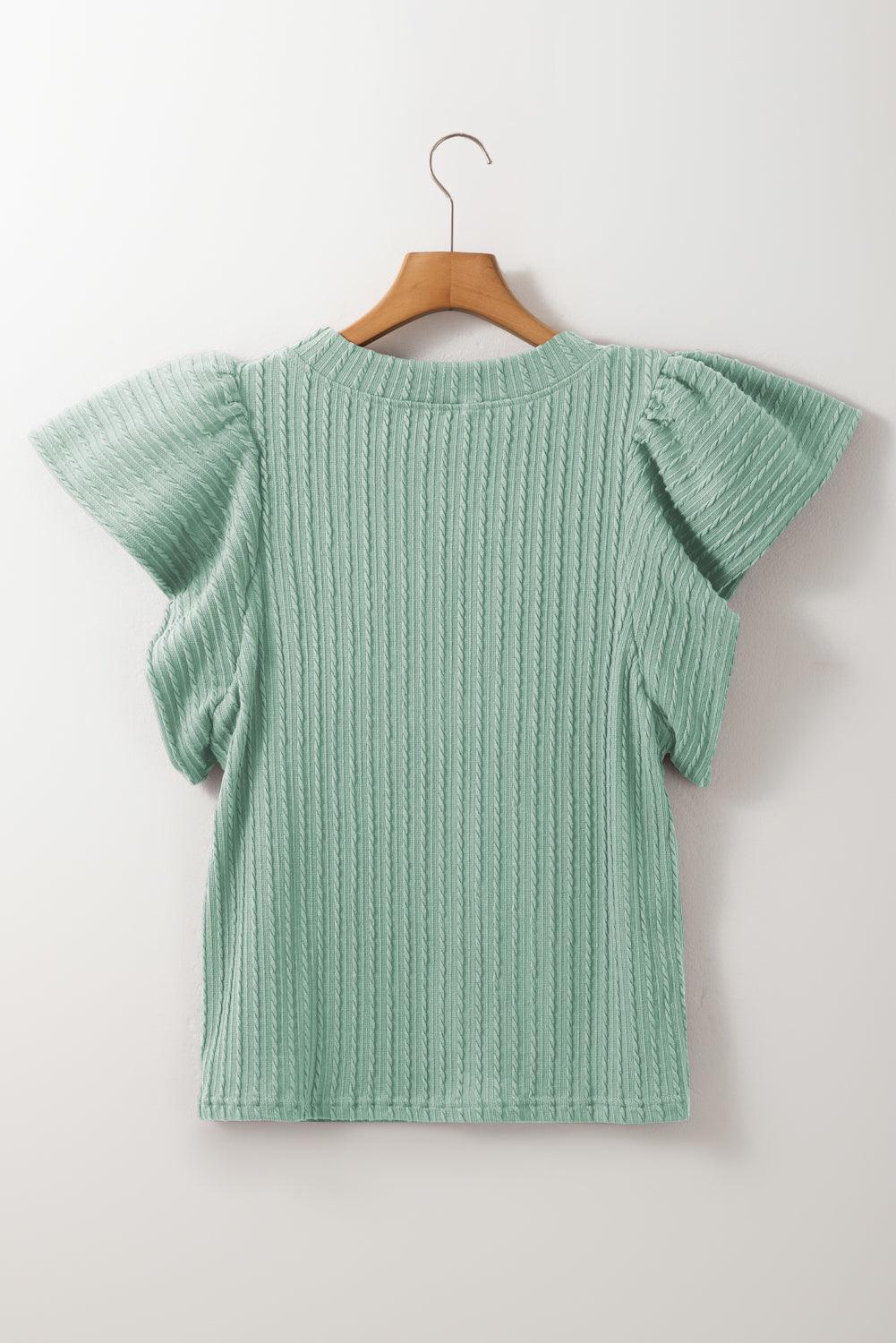 Sequin Lucky Clover Round Neck Cap Sleeve Blouse - Clothes For Her Online Store