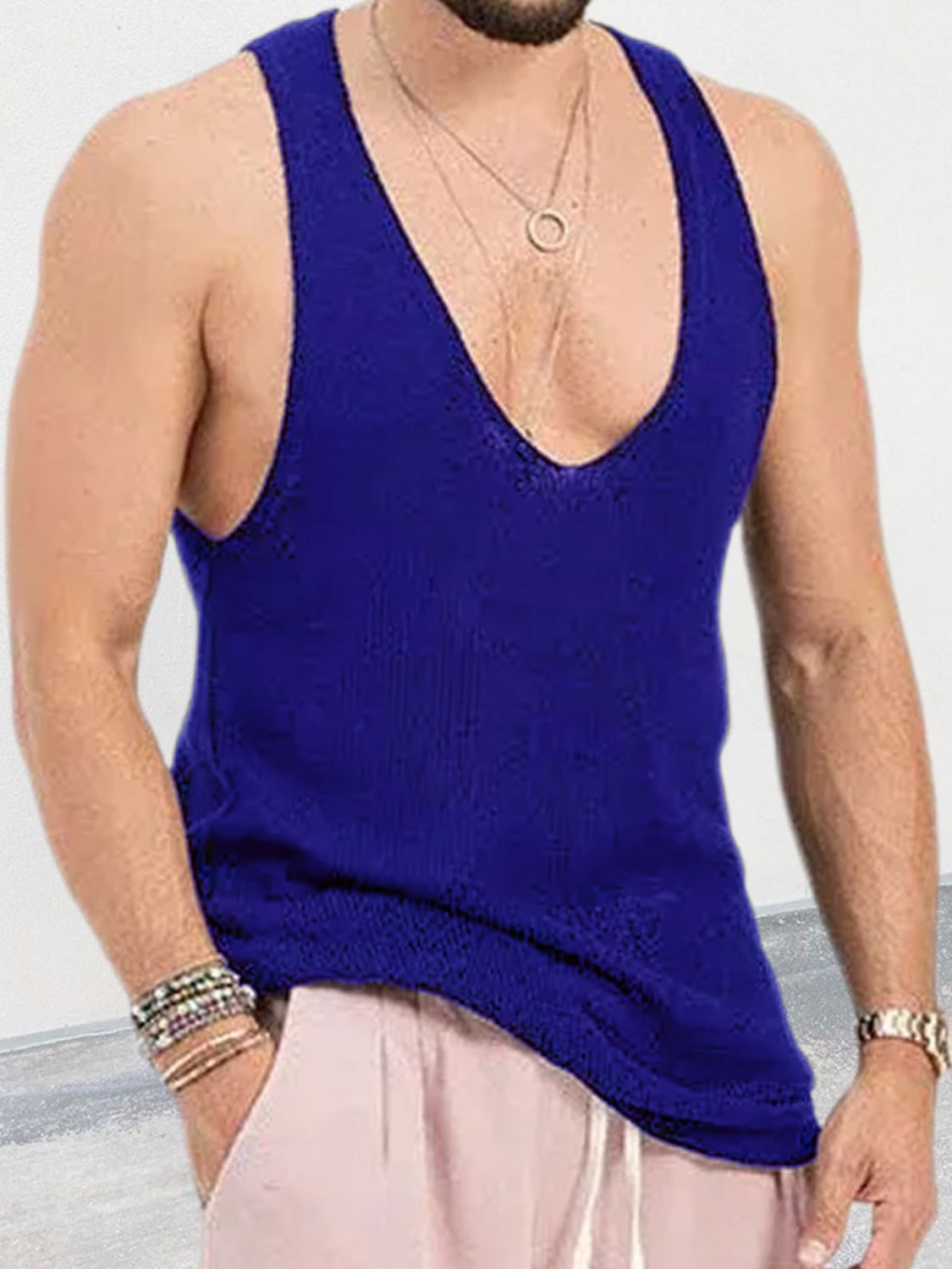 Men's Plus Size V-Neck Wide Strap Tank - Clothes For Her Online Store