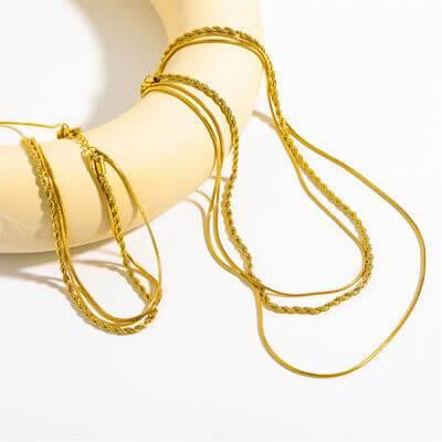 18K Gold-Plated Titanium Steel Three-Layered Necklace - Clothes For Her Online Store