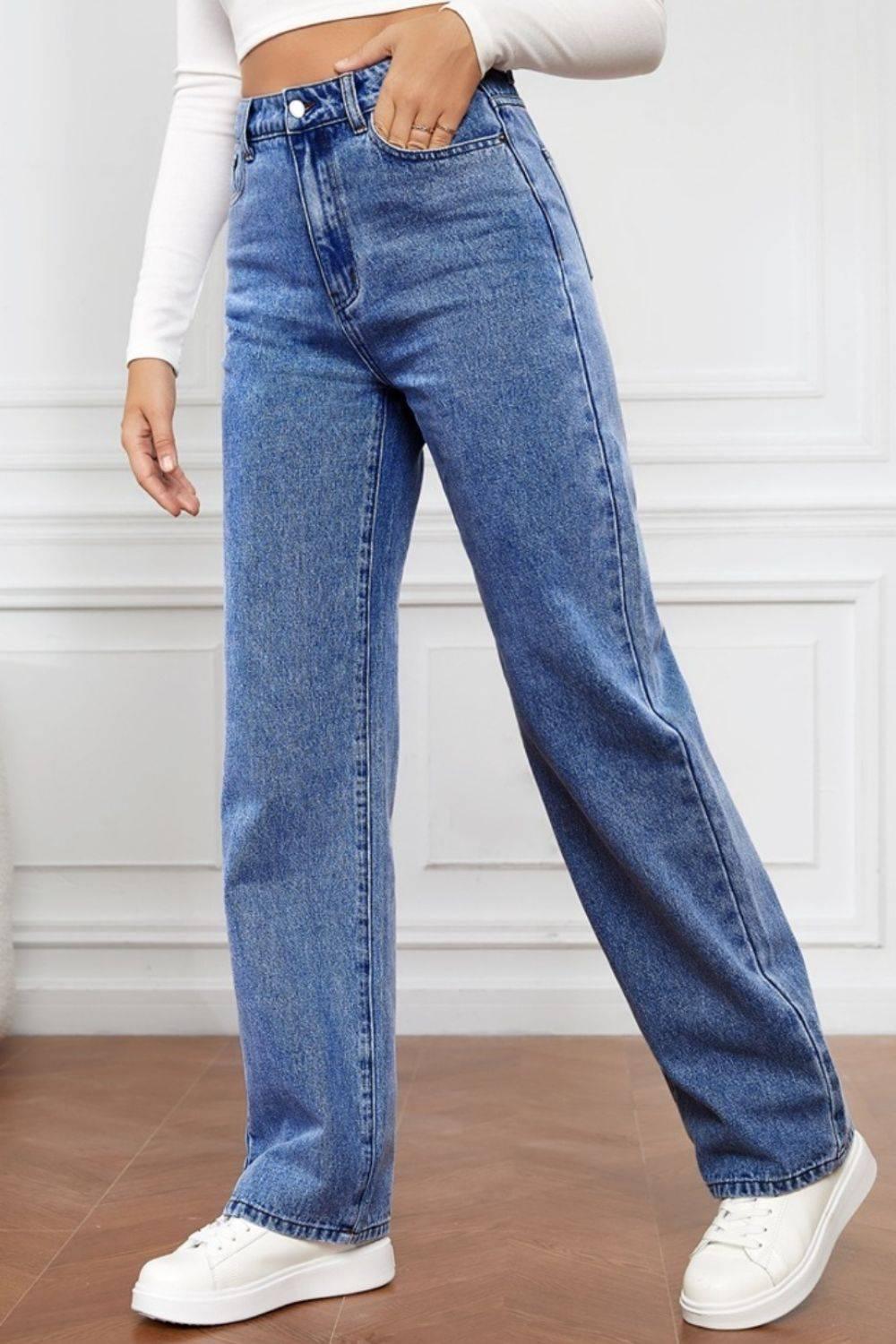 High Waist Straight Jeans - Clothes For Her Online Store