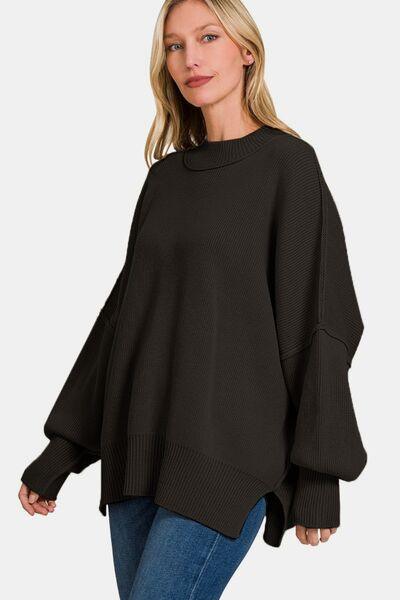 Zenana Side Slit Oversize Sweater - Clothes For Her Online Store