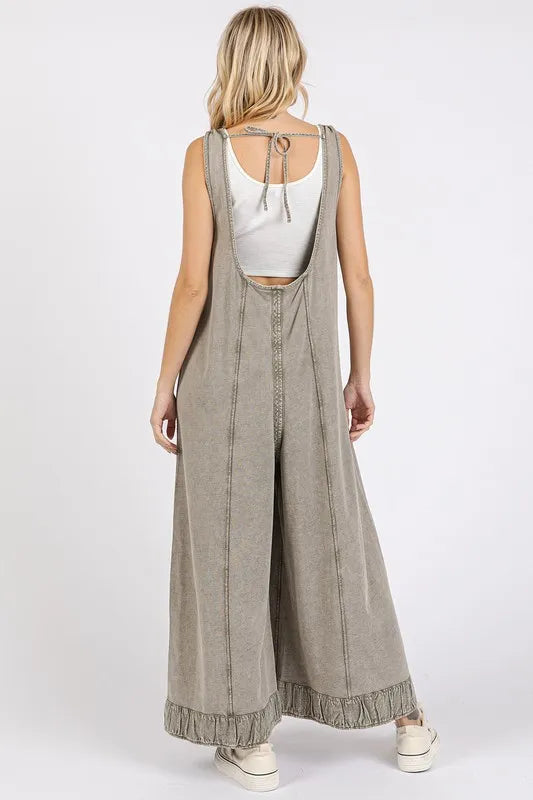 Mittoshop Ruffled Hem Wide Leg Overalls with Pockets - Clothes For Her Online Store