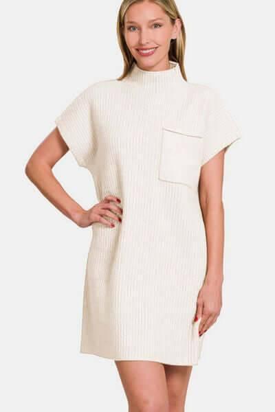 Zenana Short Sleeve Sweater Mini Dress - Clothes For Her Online Store