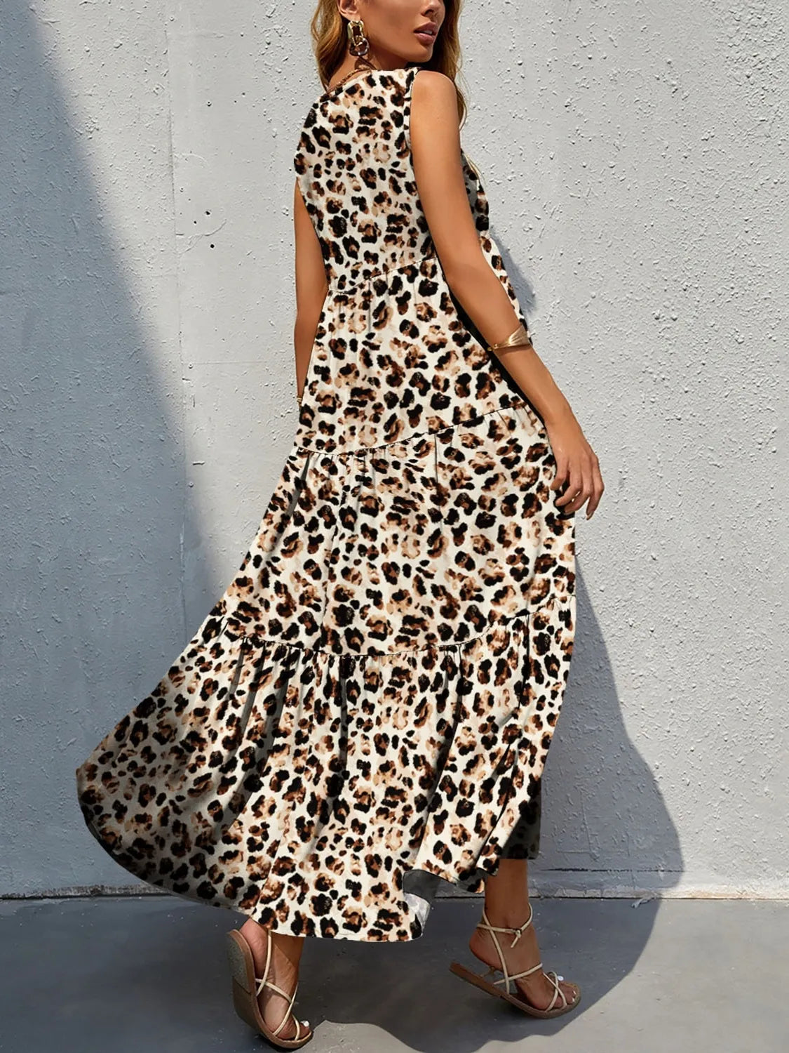 Printed V-Neck Tiered Maxi Tank Dress