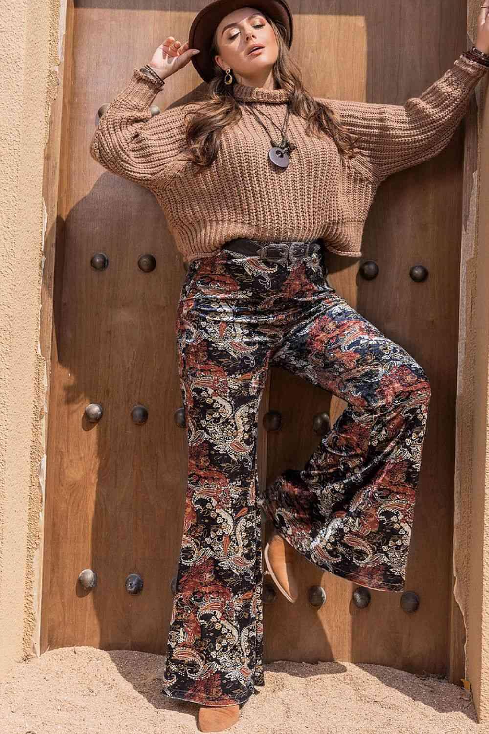 Plus Size Printed Wide Leg Long Pants - Clothes For Her Online Store