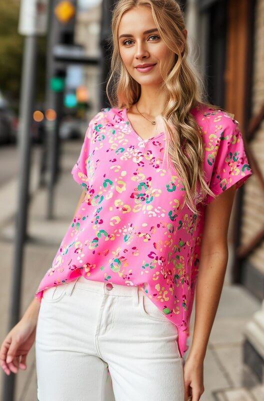 Heimish Full Size Animal print V-Neck Short Sleeve T-Shirt Plus Size - Clothes For Her Online Store