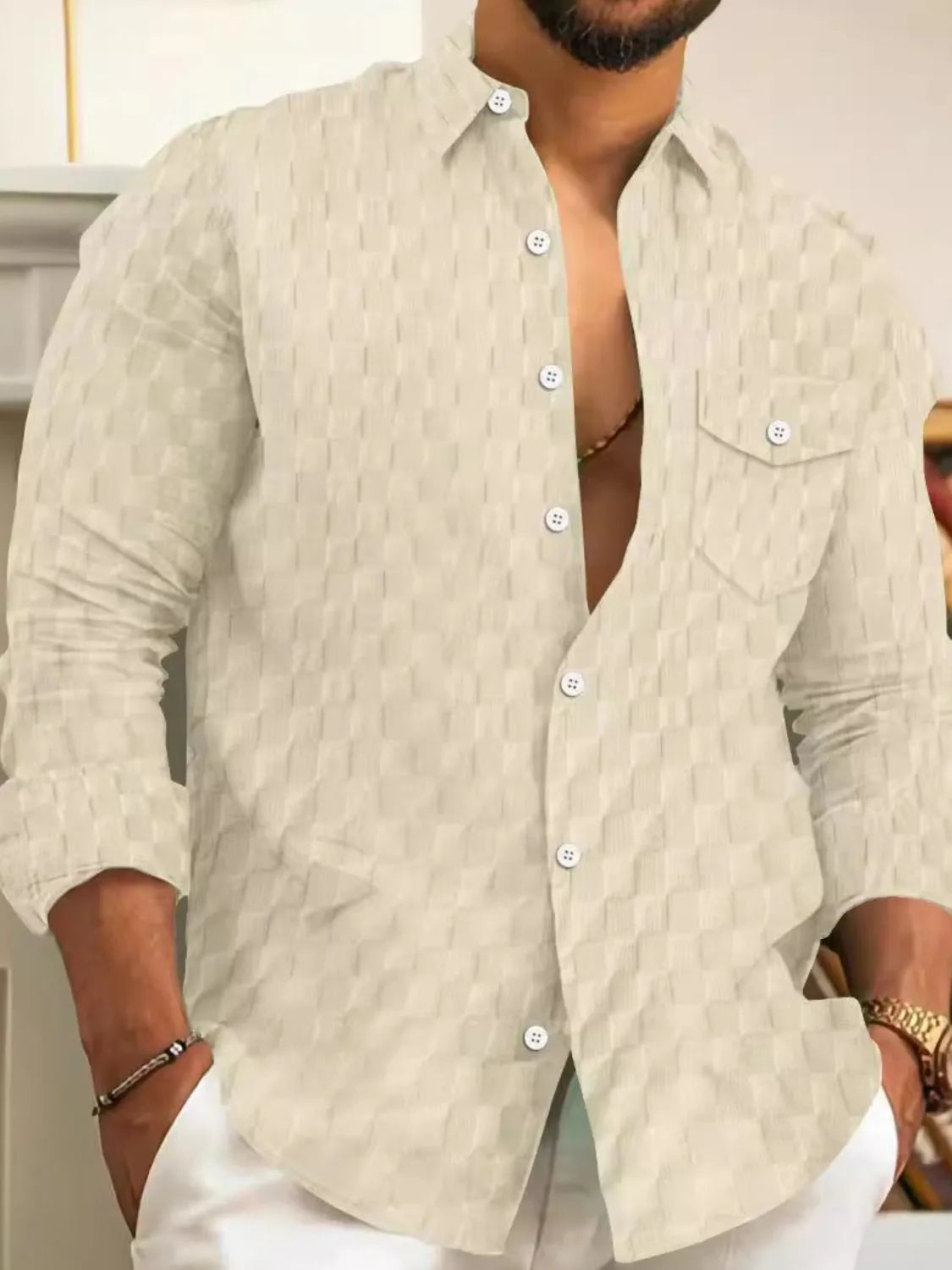 Men's Full Size Button Up Long Sleeve Shirt Plus Size