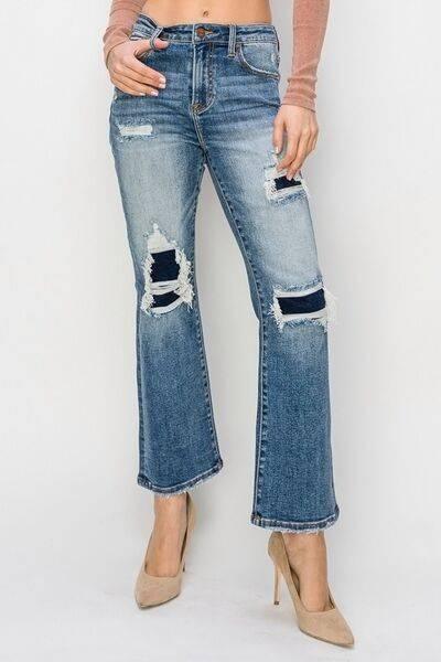 Risen Full Size High Rise Distressed Ankle Flare Jeans - Clothes For Her Online Store