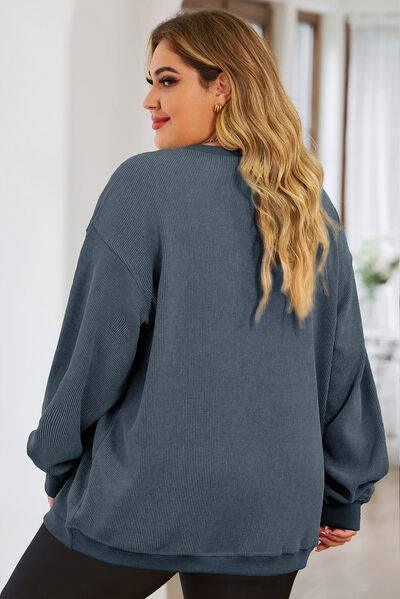 Plus Size Round Neck Dropped Shoulder Sweatshirt - Clothes For Her Online Store