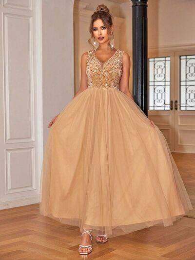 Sequin V-Neck Sleeveless Dress - Clothes For Her Online Store