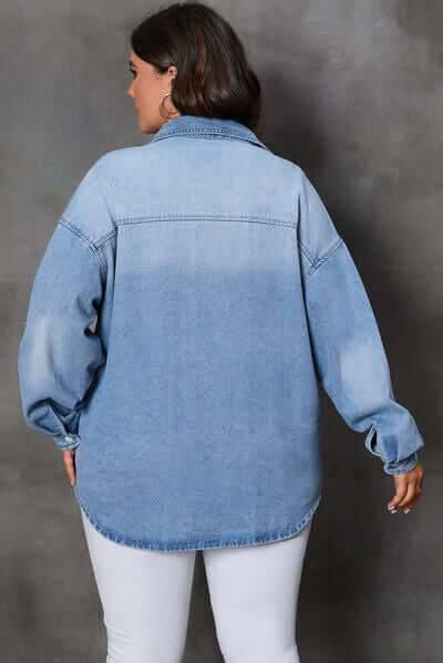Plus Size Button Up Pocketed Denim Top - Clothes For Her Online Store