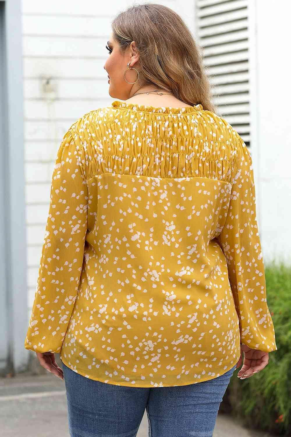Plus Size Notched Neck Smocked Blouse - Clothes For Her Online Store