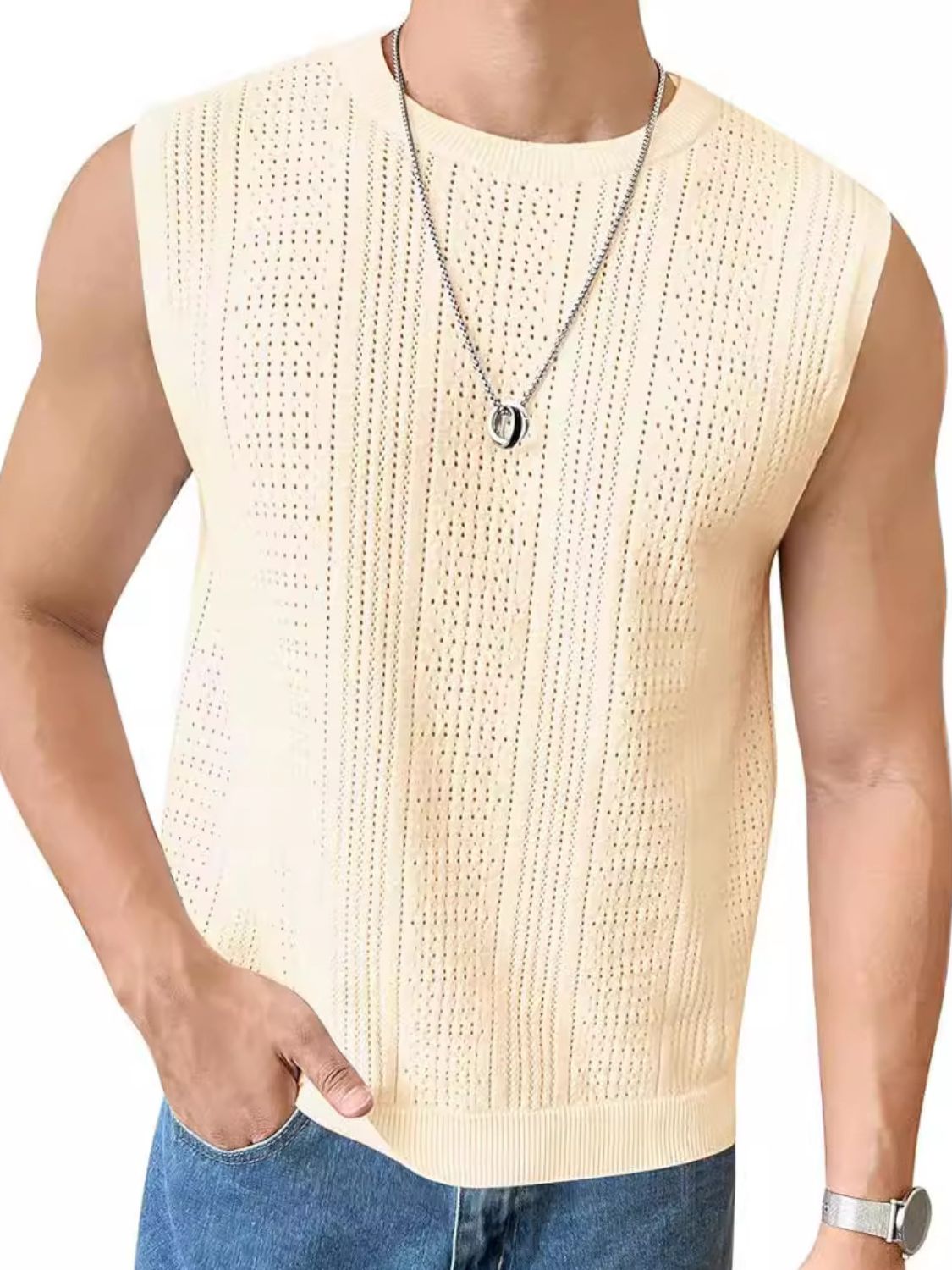 Men's Full Size Eyelet Round Neck Tank Plus Size - Clothes For Her Online Store