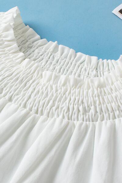 Smocked Neck Embroidered Puff Sleeve Top - Clothes For Her Online Store