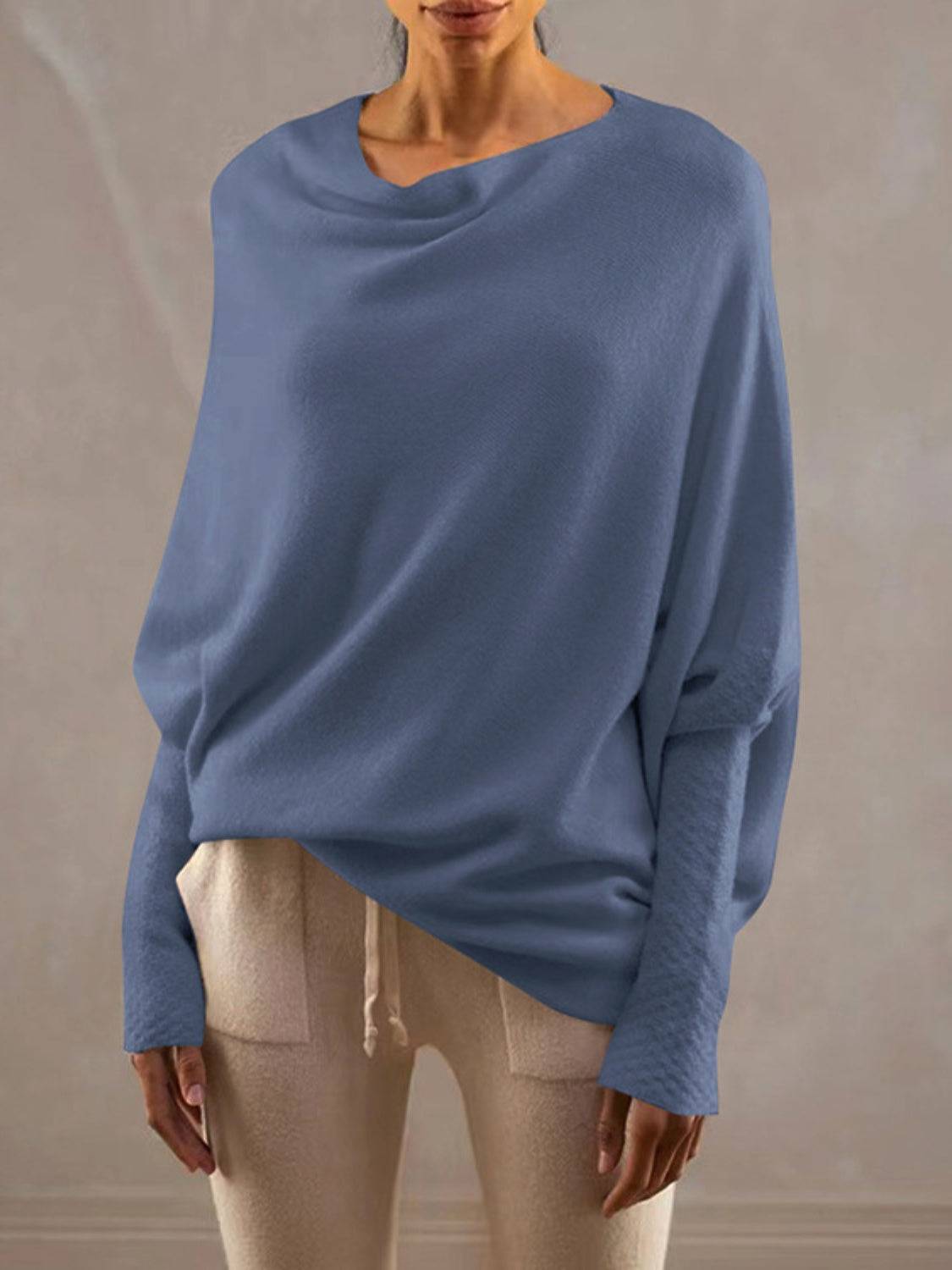 Full Size Boat Neck Batwing Sleeve Knit Top - Clothes For Her Online Store