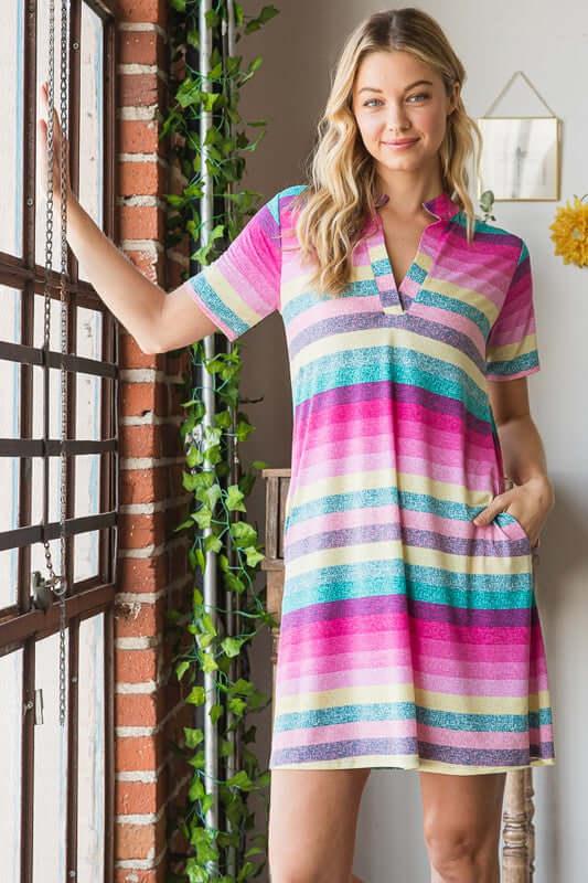 Heimish Full Size Striped Short Sleeve Mini Tee Dress Plus Size - Clothes For Her Online Store