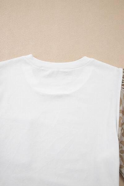 Leopard Patchwork Crochet Lace Trim Puff Sleeve T Shirt - Clothes For Her Online Store
