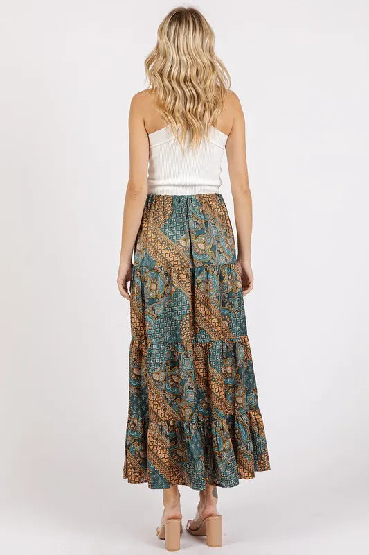 Mittoshop Paisley Patchwork Print Satin Maxi Skirt