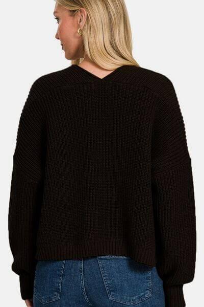 Zenana Open Front Drop Shoulder Sweater Cardigan - Clothes For Her Online Store
