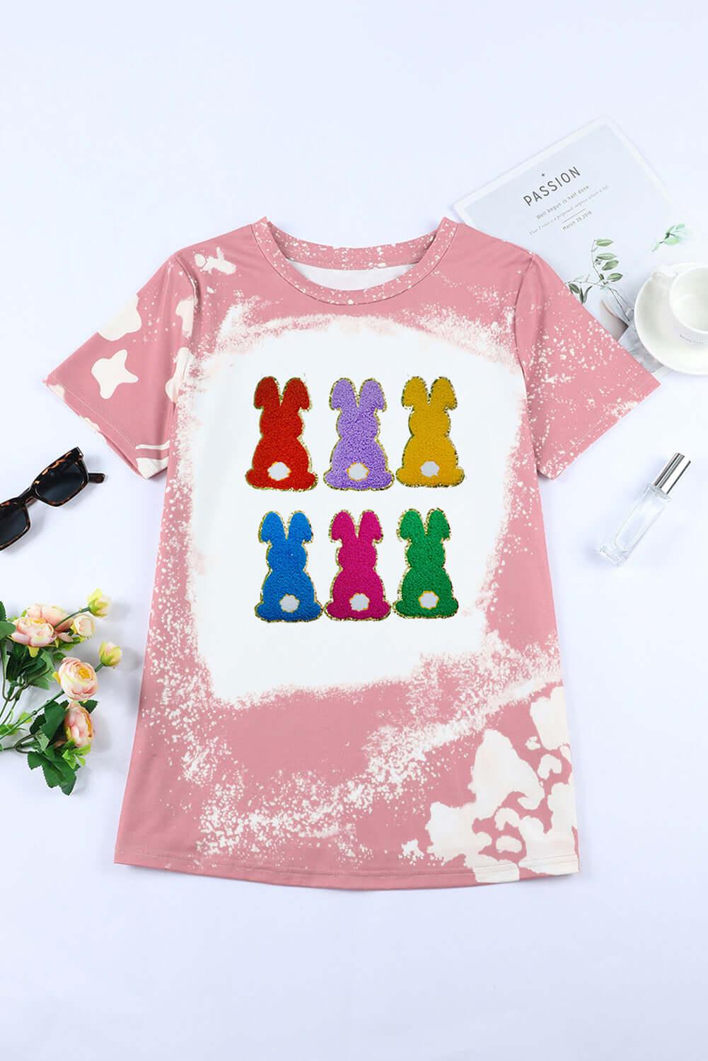 Rabbit Round Neck Short Sleeve T-Shirt - Clothes For Her Online Store